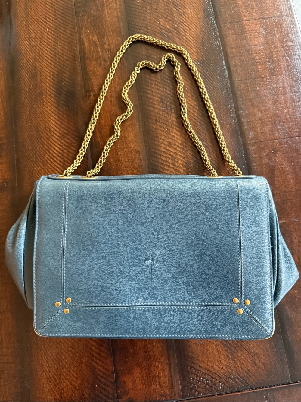Jerome Dreyfuss Navy Leather Shoulder Bag with Gold Chain